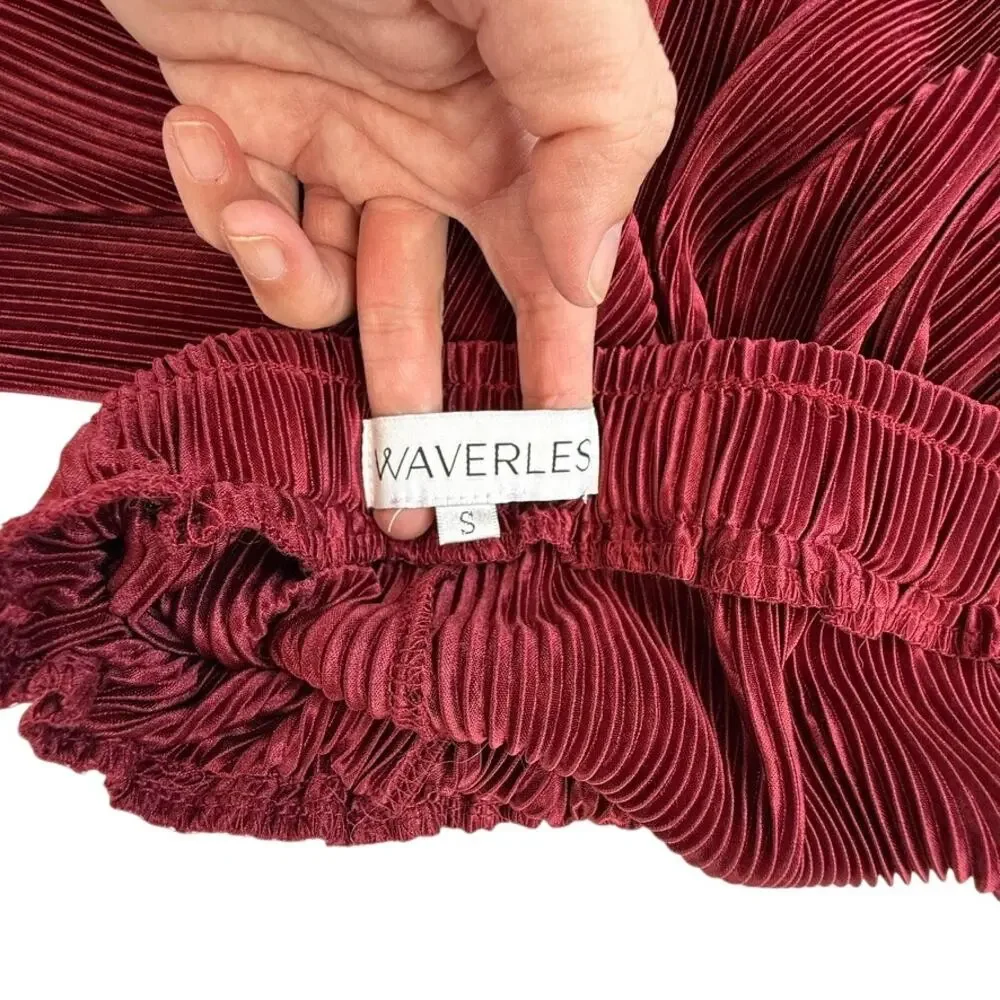 Waverles Pleated 2 Piece Set Burgundy Button Shirt Pants S Resort Lounge - Picture 11 of 16